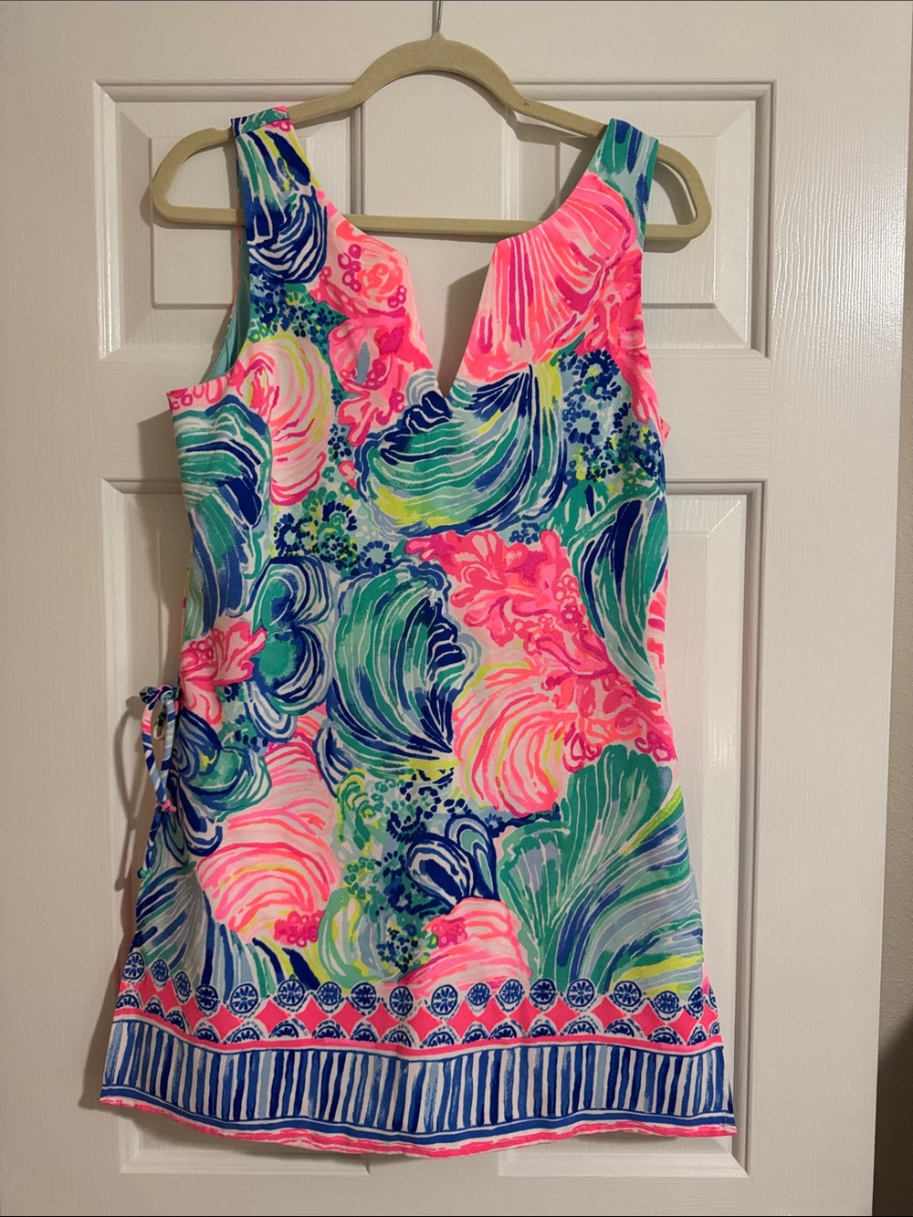 Lilly Pulitzer Neon Pink & Blue Floral Tie-Side Mini Dress/Romper